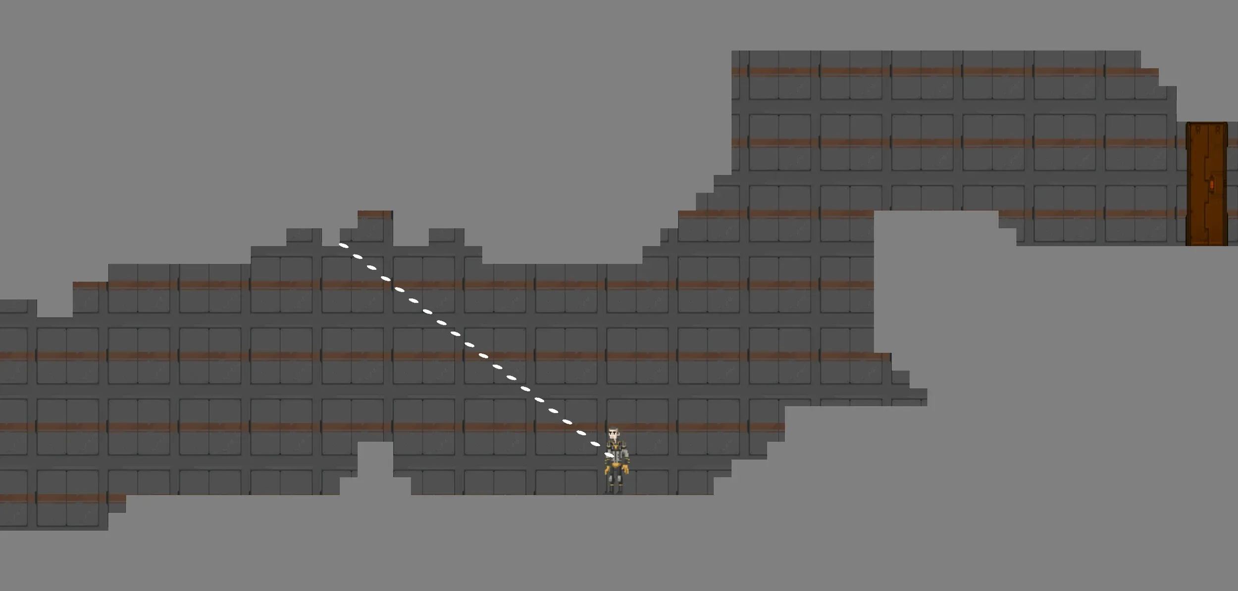 John aiming his teleport across a gap in a Dark Times level