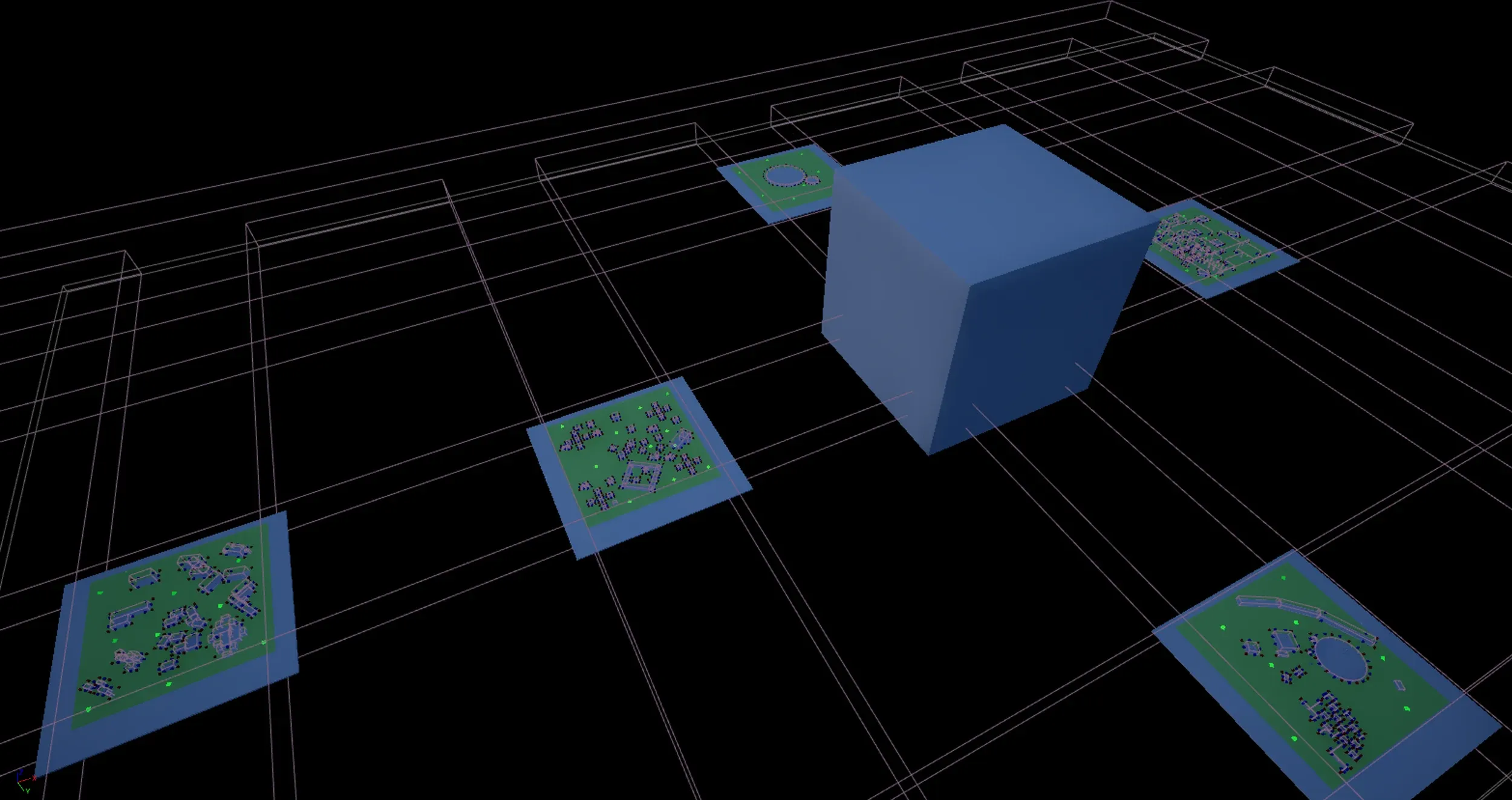 Distribution of the cube’s faces with nav meshes, nav modifiers, patrol points, and cover and peeking locations