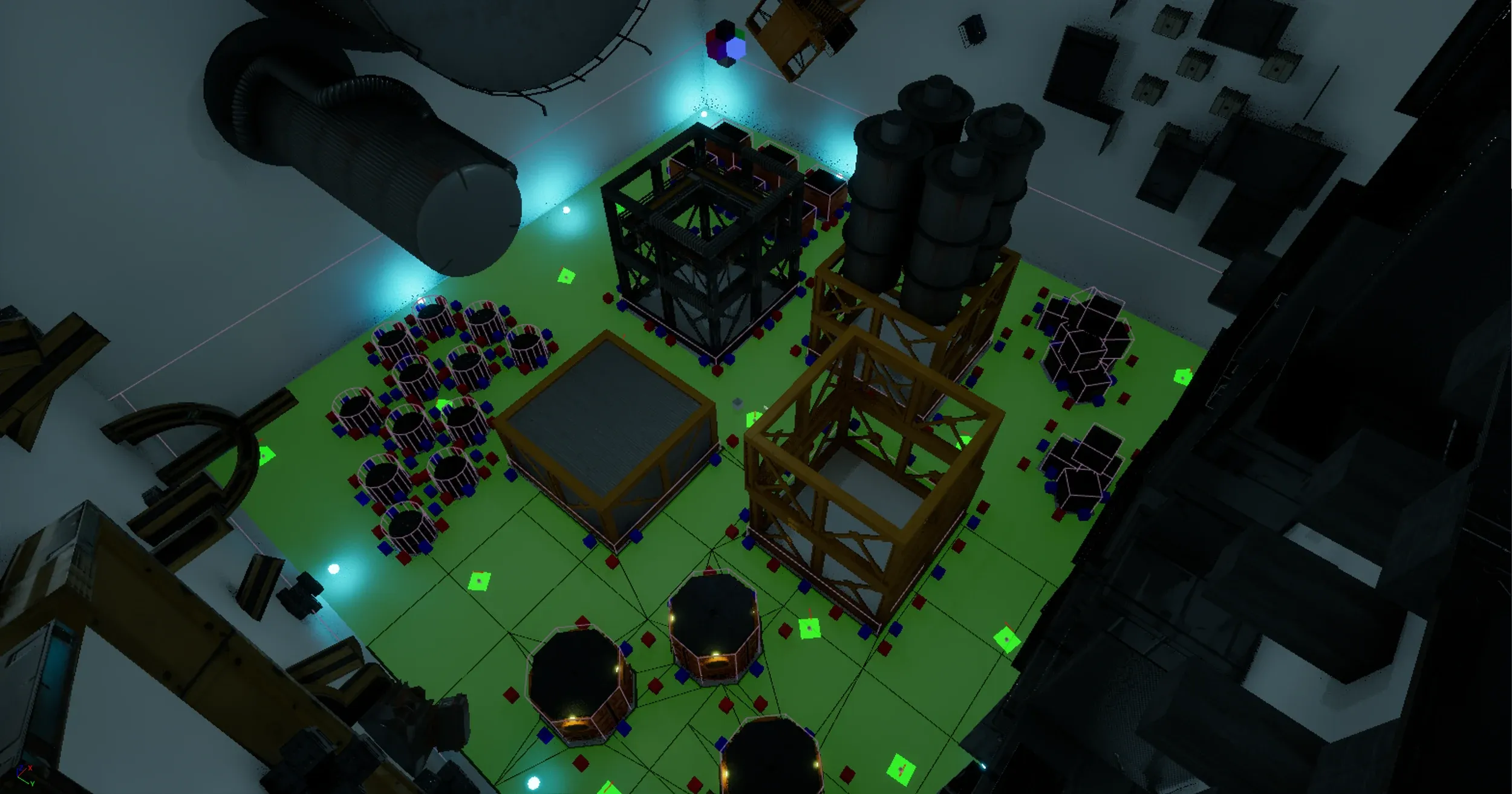 Inside the cube level with the navigation mesh visible